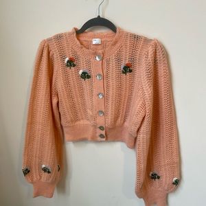NWOT Le Fou Wilfred Aritzia Peach Floral Mother of Pearl Cardigan Sweater
